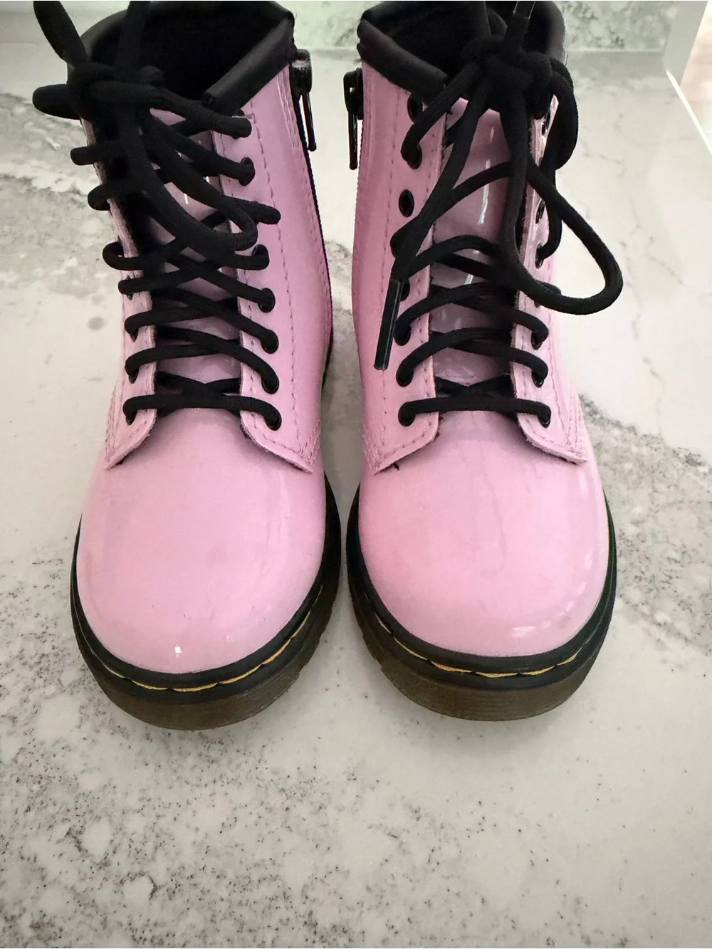 Dr. Martens Pink Gloss Patent Lace-Up Kids Boots